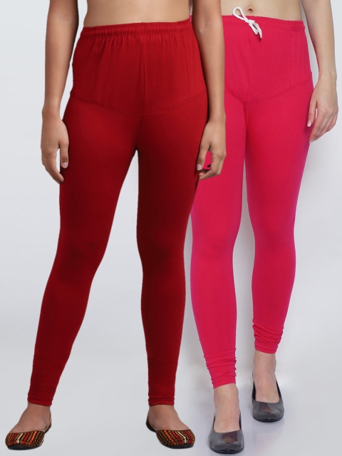 

GRACIT Women Pack Of 2 Solid Churidar-Length Leggings, Pink