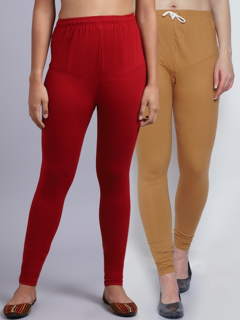 

GRACIT Women Pack of 2 Maroon, Dark Skin Solid churidar Length Leggings