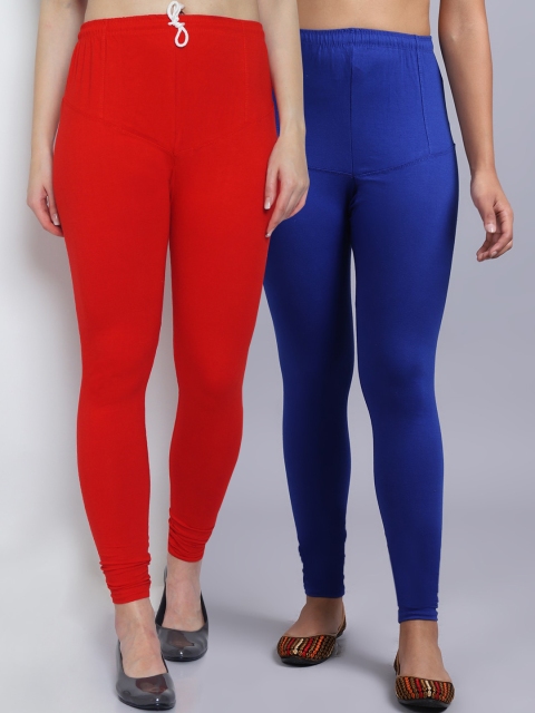 

GRACIT Women Pack Of 2 Solid Churidar-Length Leggings, Red