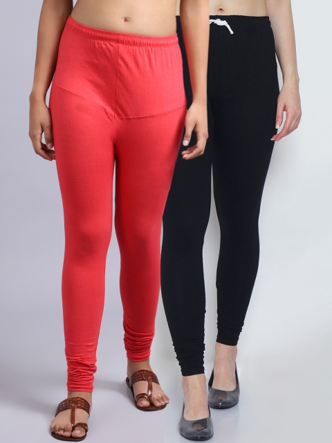 

GRACIT Women Pack Of 2 Solid Churidar Length Leggings, Black