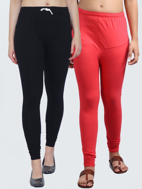 

GRACIT Women Pack Of 2 Solid Churidar-Length Leggings, Black