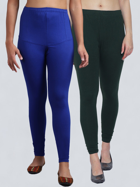 

GRACIT Women Pack Of 2 Solid Blue, Green Churidar-Length Leggings