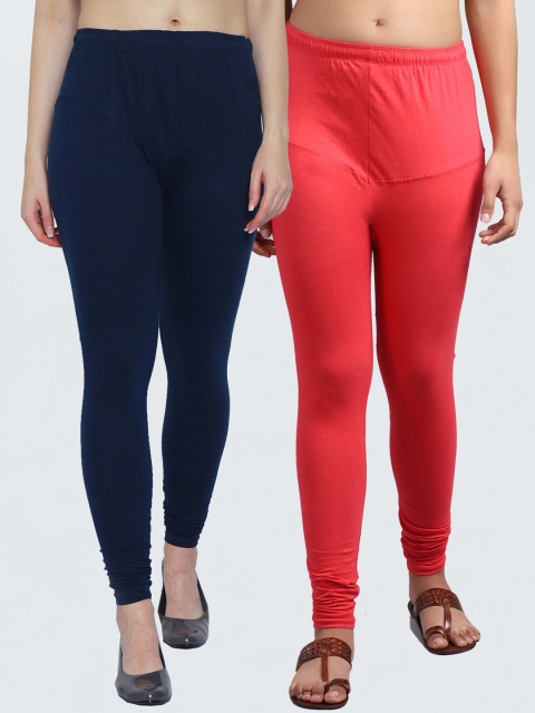 

GRACIT Women Pack Of 2 Solid Churidar Length Leggings, Orange