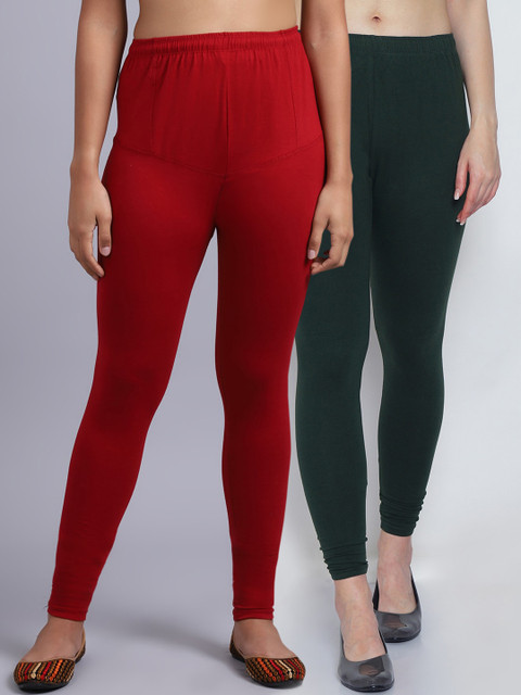 

GRACIT Women Pack Of 2 Solid Churidar-Length Leggings, Black