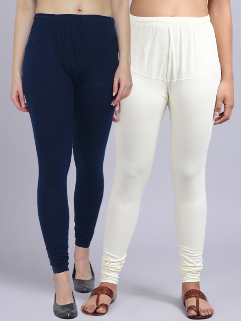 

GRACIT Women Navy Blue & Off White Four Way Lycra Solid Belt legging Pack Of 2