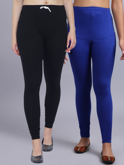 

GRACIT Women Pack Of 2 Solid Churidar-Length Leggings, Black