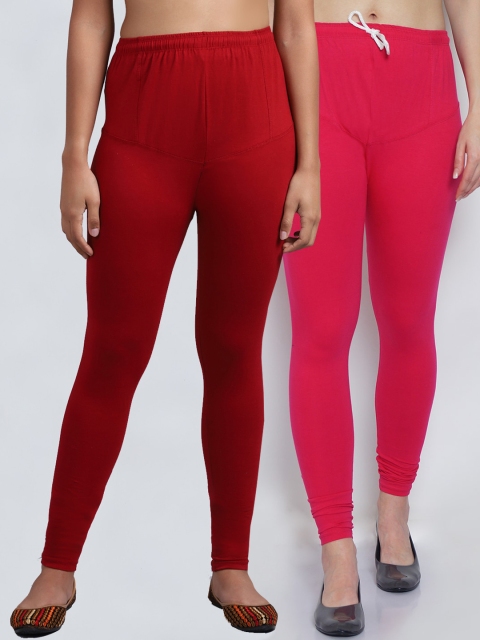 

GRACIT Women Pack Of 2 Solid Churidar-Length Leggings, Pink
