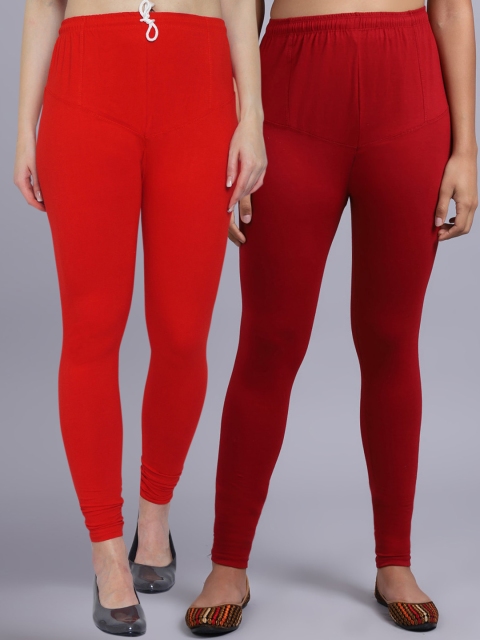 

GRACIT Women Maroon & Red Pack Of 2 Solid Churidar-Length Leggings