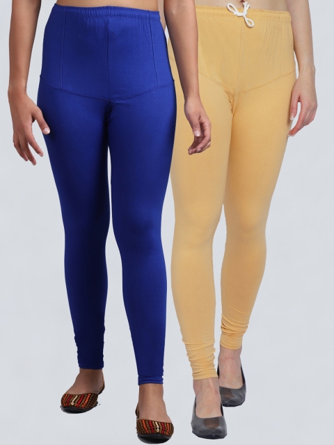 

GRACIT Women Pack Of 2 Solid Churidar-Length Leggings, Blue