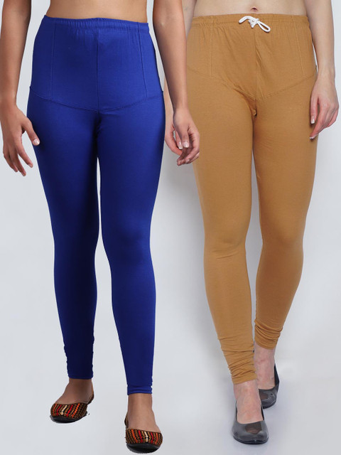 

GRACIT Women Pack Of 2 Solid Churidar-Length Leggings, Blue