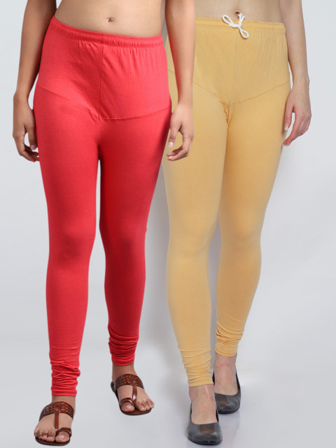 

GRACIT Women Pack Of 2 Solid Churidar Length Leggings, Beige