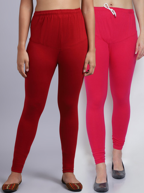 

GRACIT Women Pack Of 2 Solid Pink & Maroon Churidar-Length Leggings
