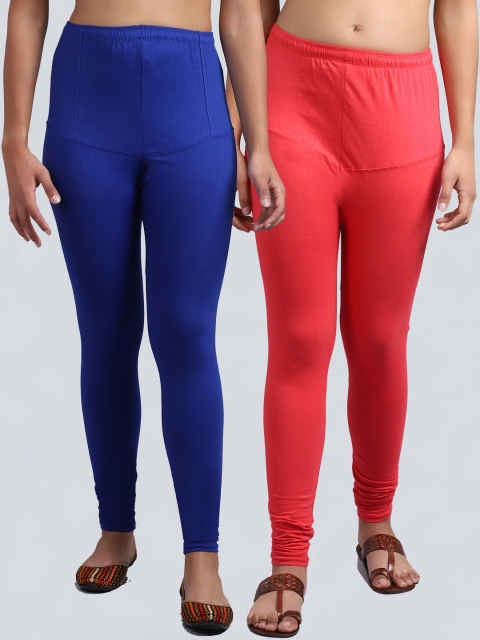 

GRACIT Women Pack Of 2 Blue & Pink Solid Churidar-Length Leggings