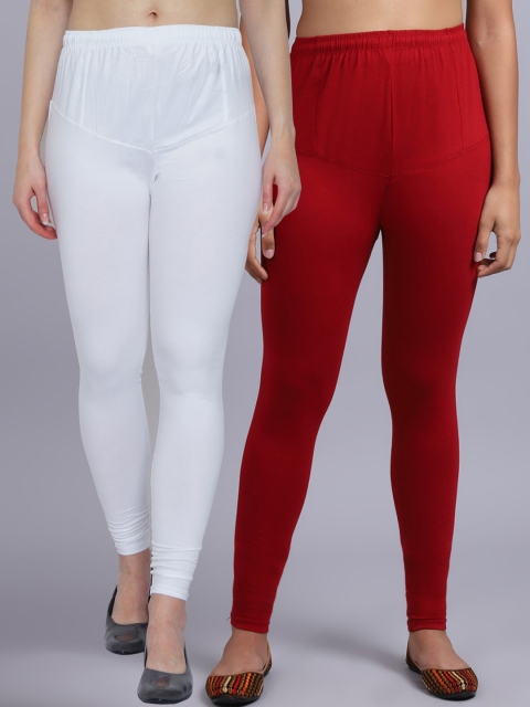 

GRACIT Women Pack Of 2 Solid Churidar-Length Leggings, White