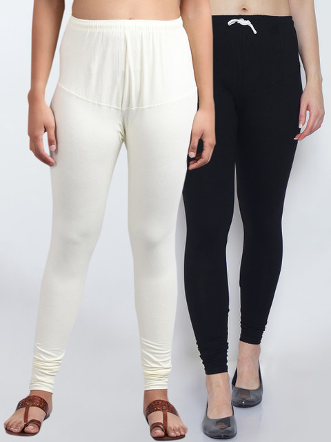 

GRACIT Women Pack Of 2 Solid Churidar-Length Leggings, Black
