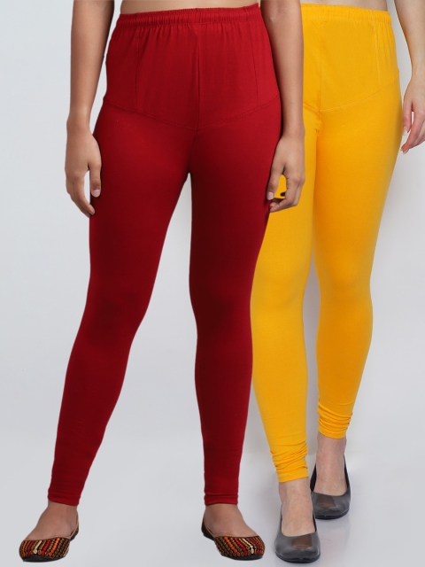 

GRACIT Women Pack Of 2 Solid Churidar-Length Leggings, Yellow