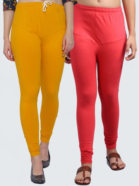 

Jinfo Women Pack Of 2 Super Combed Four Way Lycra Solid Legging, Orange