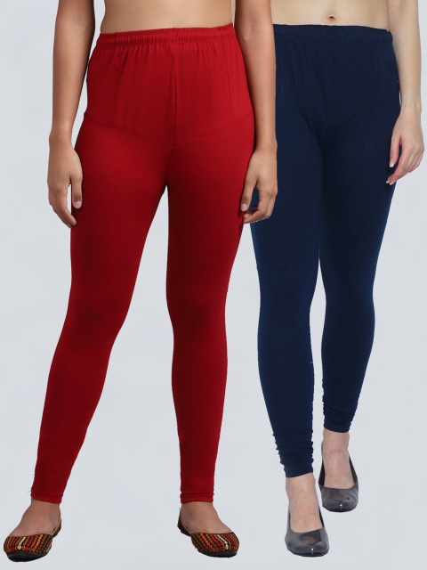 

GRACIT Women Pack Of 2 Maroon Solid churidar Length Leggings