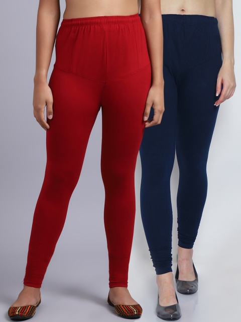 

GRACIT Women Red & Navy Blue Pack Of 2 Solid Churidar-Length Leggings, Maroon