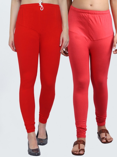 

GRACIT Women Pack Of 2 Solid Churidar-Length Leggings, Red