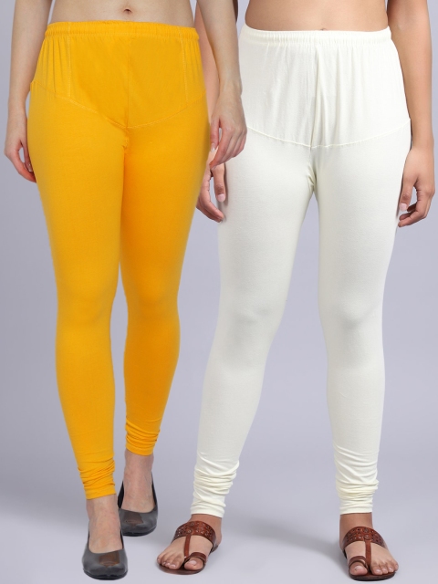 

GRACIT Women Pack Of 2 Yellow Solid churidar Length Leggings