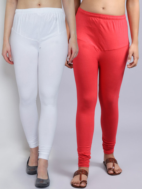 

GRACIT Women Pack Of 2 Solid Churidar-Length Leggings, White