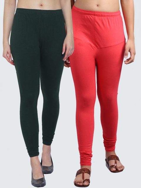

GRACIT Women Pack Of 2 Solid Green & gajri Churidar-Length Leggings