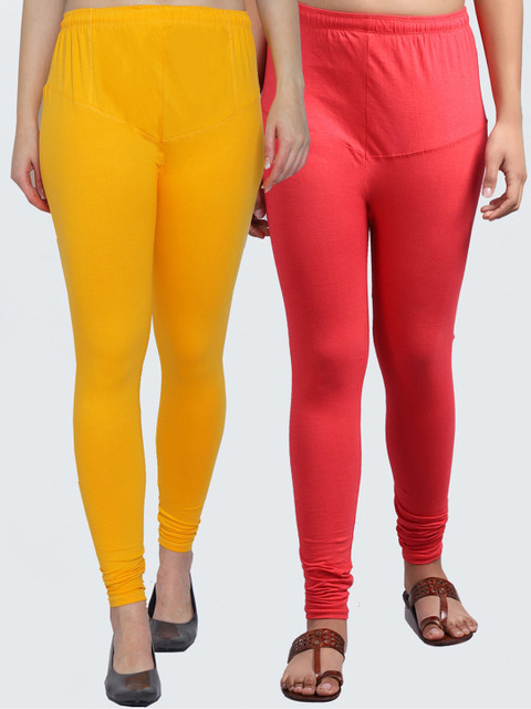 

GRACIT Women Pack of 2 Solid Churidar Length Leggings, Yellow