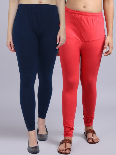 

GRACIT Women Pack Of 2 Solid Churidar-Length Leggings, Orange