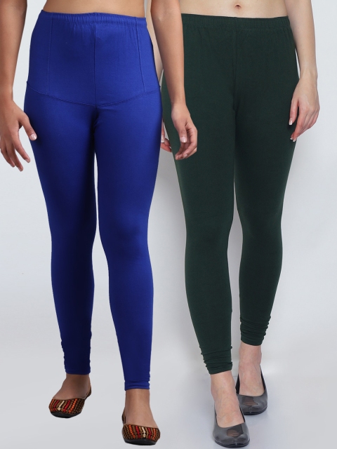 

GRACIT Women Pack Of 2 Solid Churidar-Length Leggings, Blue