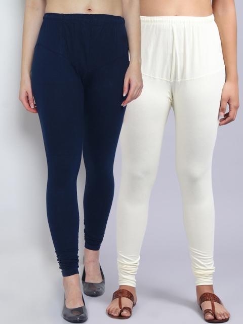

GRACIT Women Pack Of 2 Solid Churidar-Length Leggings, Navy blue