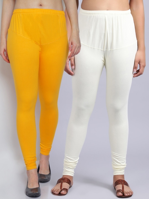 

GRACIT Women Pack Of 2 Solid Churidar-Length Leggings, Yellow