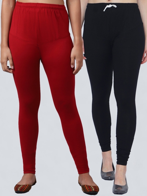 

GRACIT Women Pack Of 2 Solid Churidar-Length Leggings, Black