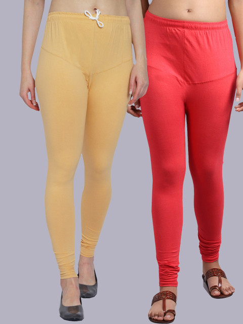 

GRACIT Women Pack Of 2 Beige & Pink Solid Churidar Length Leggings