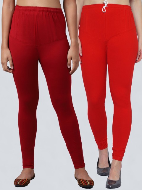 

GRACIT Women Pack Of 2 Solid Churidar-Length Leggings, Red