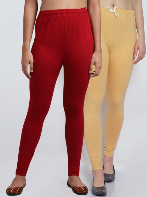 

GRACIT Women Pack Of 2 Solid Churidar-Length Leggings, Beige