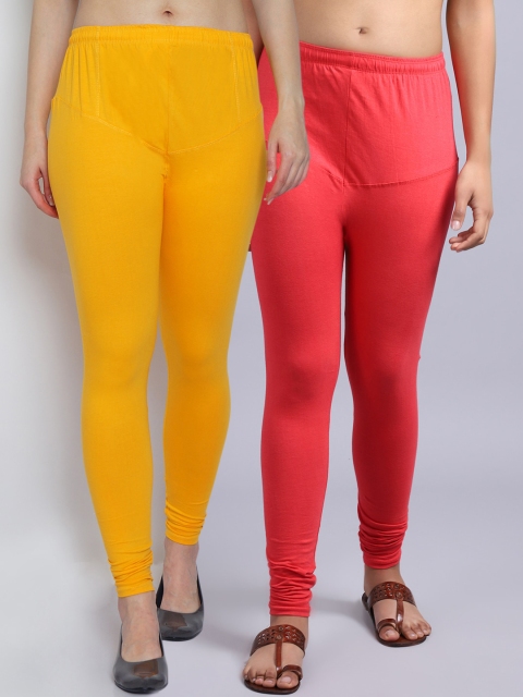 

GRACIT Women Pack Of 2 Solid Churidar Length Leggings, Yellow