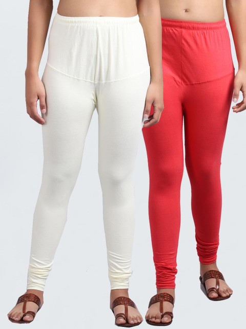 

GRACIT Women Pack Of 2 Solid Churidar Length Leggings, Orange