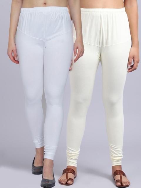 

GRACIT Women Pack Of 2 Solid Churidar Length Leggings, White