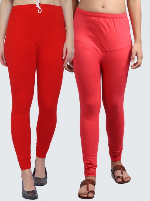 

GRACIT Women Pack Of 2 Red & Gajri Solid Churidar Leggings