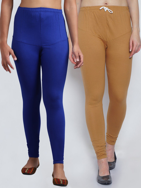 

GRACIT Women Pack Of 2 Solid Churidar-Length Leggings, Blue