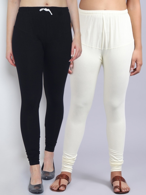 

GRACIT Women Pack Of 2 Solid Churidar-Length Leggings, Black