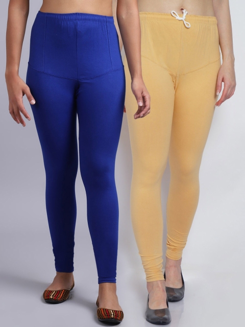 

GRACIT Women Pack Of 2 Solid Churidar Length Leggings, Blue