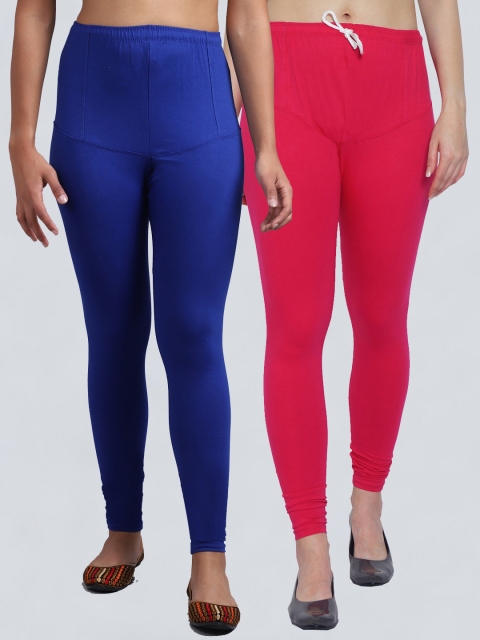 

GRACIT Women Pack Of 2 Solid Churidar-Length Leggings, Blue