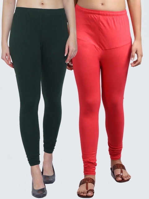 

GRACIT Women Pack Of 2 Solid Churidar-Length Leggings, Green