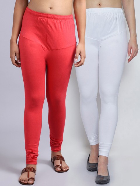 

GRACIT Women Pack Of 2 Solid Churidar Length Leggings, White
