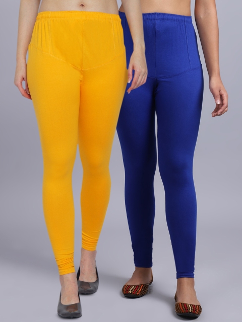 

GRACIT Women Pack Of 2 Solid Churidar-Length Leggings, Blue