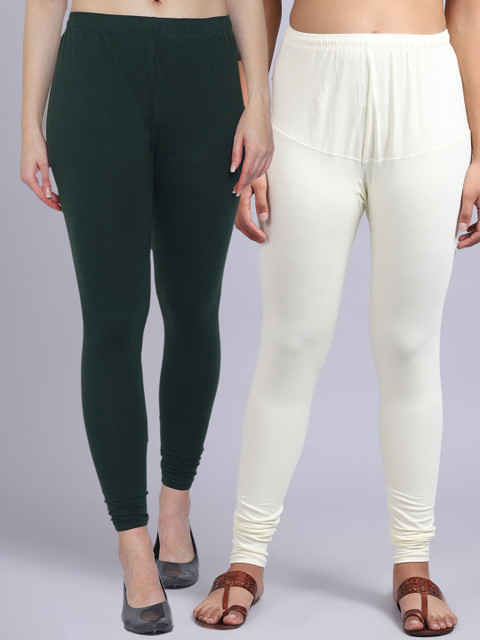 

GRACIT Women Pack Of 2 Solid Churidar Length Leggings, Green