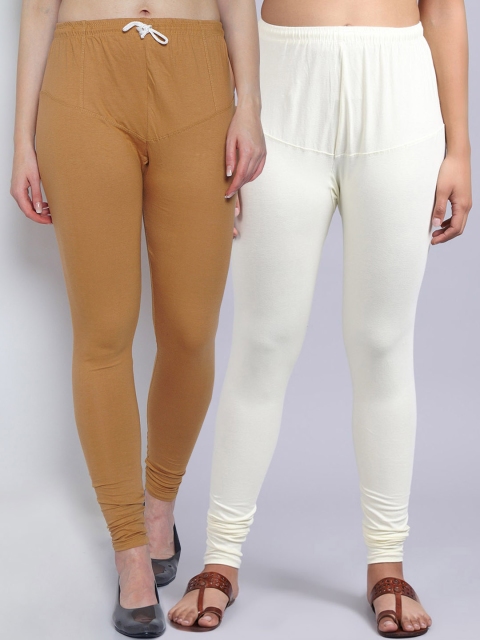 

GRACIT Women Pack Of 2 Solid Churidar-Length Leggings, Beige