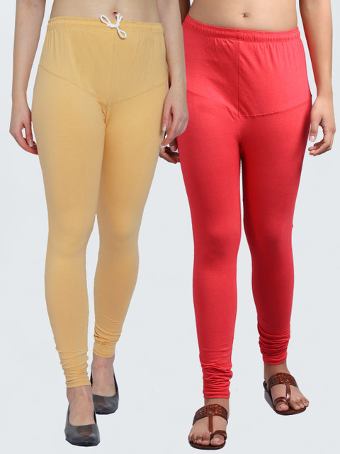 

GRACIT Women Pack Of 2 Solid Churidar Length Leggings, Beige